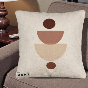 Perna Decorativa Geometric Boho Balance, 40x40 cm, Bej Canapea, Husa Detasabila, Perna Inclusa, BEKZ®