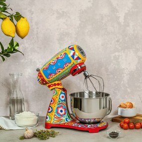 Mixer planetar SMEG Dolce & Gabbana SMF03DGEU, 800 W, 4,8 l, 10 viteze, Functie de pornire treptata, Multicolor