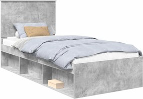 vidaXL Cadru de pat cu headboard Beton 90 x 200 cm Lemn de pin masiv