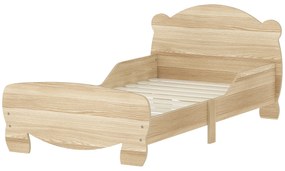 AIYAPLAY Pat copii 70x140 cm cu bariere de siguranță tematică de urs pentru băieți, fete, în vârstă de 3 până la 6 ani, lemn natural | Aosom Romania