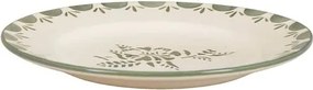 Farfurie din ceramică artizanală, natur, cu motive florale pictate manual verde și bordură decorativă, 19,5 cm, „Marion"