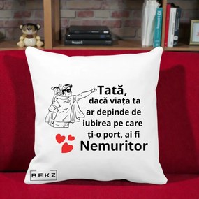 Cadou pentru Tata - Perna Personalizata Tata Nemuritor Supererou cu Masca, 40x40 cm, Alba Mata, Husa Detasabila, Perna Inclusa, BEKZ®