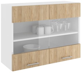 Corp Superior Karo, 2 Usi, cu sticla, Lemn Natural/Alb, 80 x 30 x 60 cm