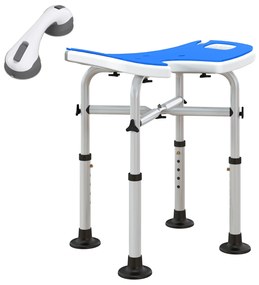 HOMCOM Taburet de Duș Reglabil pe Înălțime cu Mâner cu Ventuză și Picioare Antiderapante, 48,5x33x39-51,5 cm, Albastru | Aosom Romania
