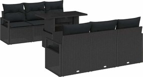 vidaXL Set de canapele pentru grădină cu pernă 7 pcs Negru Rattan poli