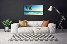 Tablou pe panza canvas Palm Trees Sea Beach Peisaj Brun Verde Gri Albastru