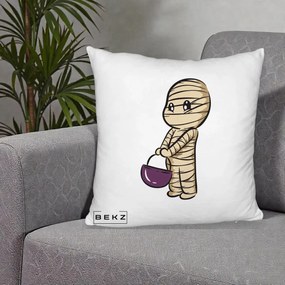 Perna Decorativa Halloween Mummy Kawaii cu Cos, 40x40 cm, Alb Pufos, Husa Detasabila, Perna Inclusa, BEKZ®