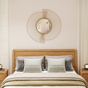 HOMCOM Oglindă Decorativă de Perete Rotundă, Design Modern cu Benzi Metalice și Ramă Plisată, Pentru Sufragerie, Dormitor și Hol, 60x60 cm, Auriu | Aosom Romania