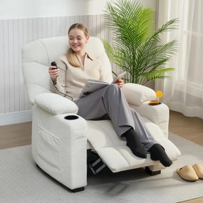 HOMCOM Fotoliu Relax Electric Reclinabil 150° cu Suport pentru Picioare, Funcție Memorie, Telecomandă, din Catifea, Crem | Aosom Romania