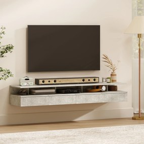 HOMCOM Set de 2 Noptiere Suspendate cu Sertar și Raft Deschis, 35x32x22.5 cm, Gri Ciment | Aosom Romania