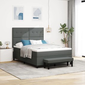 vidaXL Pat cu arcuri , saltea și bancă gri închis 140x200 cm țesătură