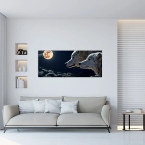 Tablou cu lupi în lună (120x50 cm), în 40 de alte dimensiuni noi