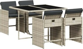 vidaXL Set mobilier de grădină cu perne, 5 piese gri deschis poliratan