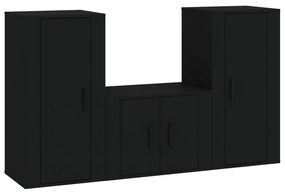3188519 vidaXL Set dulapuri TV, 3 piese, negru, lemn prelucrat