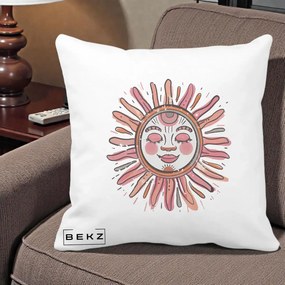 Perna Decorativa Soare Roz Tribal, 40x40 cm, Alba Mata, Husa Detasabila, Perna Inclusa, BEKZ®