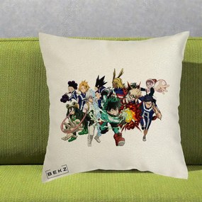 Perna Personalizata My Hero Academia Clasa 1-A Complet, 40x40 cm, Ecru, Husa Detasabila, Perna Inclusa, BEKZ®