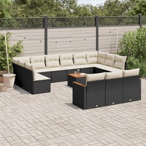 3226462 vidaXL Set mobilier de grădină cu perne, 14 piese, negru, poliratan