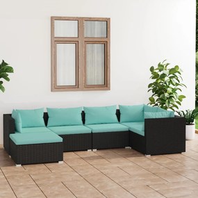 3101809 vidaXL Set mobilier de grădină cu perne, 6 piese, negru, poliratan