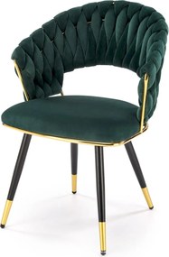 Scaun K551, verde inchis/negru/auriu, stofa catifelata/metal, 62x58x85