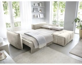 Colțar bej extensibil/cu spațiu de depozitare cu tapițerie din catifea (cu colț pe partea dreaptă/cu șezlong) Campo – ELTAP