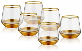 Set 6 Pahare 250 ml, Sticla, GLM0012, Transparent / Auriu