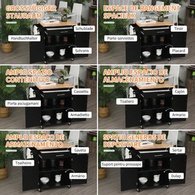 HOMCOM Cărucior de Bucătărie cu Sertar și Dulap cu 2 Uși, Insulă de Bucătărie cu roți și bară laterală, 83x45x91.5 cm, Negru | Aosom Romania
