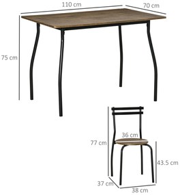 Set masa dreptunghiulara HOMCOM cu 4 scaune pentru sufragerie, bucatarie, maro si negru | Aosom RO