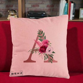 Cadou Personalizat - Perna Personalizata Monograma Rose Gold Litera A, 40x40 cm, Roz, Husa Detasabila, Perna Inclusa, BEKZ®