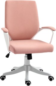 Vinsetto Scaun de birou Scaun de birou Home-Office Scaun cu funcție de balans Spătar reglabil înălțime gros și confortabil ergonomic Roți pivotante 360° din poliester nailon plastic PP Roz+alb 62x69x92-100 cm | Aosom Romania