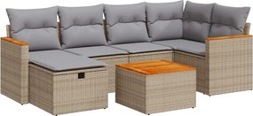 vidaXL Set canapele de grădină, 7 piese, cu perne, bej, poliratan