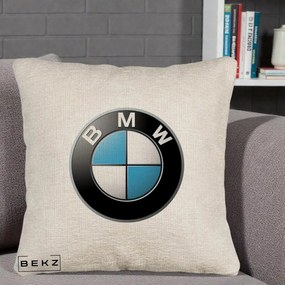 Perna Personalizata cu emblema BMW, 40x40 cm, Bej Canapea, Husa Detasabila, Perna Inclusa, BEKZ®