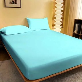 Cearceaf de pat cu elastic, 180x200cm, 2 fete de perna, 50x70cm, bumbac, bleu