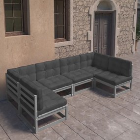 3077176 vidaXL Set mobilier de grădină cu perne, 6 piese, gri, lemn masiv pin