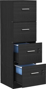 HOMCOM Dulap de Birou cu 4 Sertare, 2 Încuietori și Bare pentru Dosare Suspendate, cu Aspect de Lemn, 40x42x130,8 cm, Negru | Aosom Romania