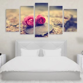 Tablou Multicanvas 5 Pink Roses 250x120 cm