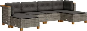 vidaXL Set mobilier grădină cu perne, 6 piese, gri, poliratan