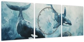 Tablou - Pictură subacvatică (cu ceas) (90x30 cm)