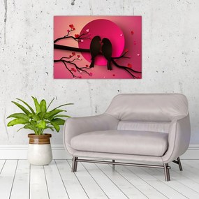 Tablou pe sticlă - Păsări îndrăgostite (70x50 cm)