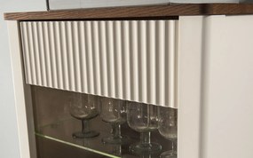 Vitrină lemn masiv nuc Napoli Crem/, 57 × 40 × 132 cm