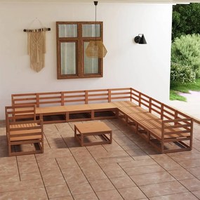 3075942 vidaXL Set mobilier de grădină, 12 piese, maro miere, lemn masiv pin