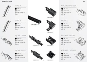Spot pe sina TORELLO negru / Accesoriu pentru sinele trifazate ARGON T-RACK