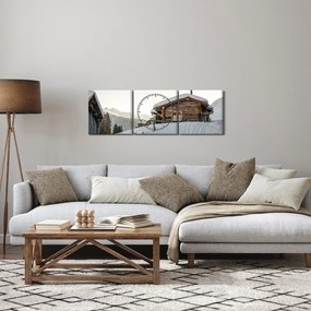 Tablou - cabana montană în zăpadă (cu ceas) (90x30 cm)
