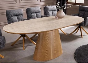 Masa extensibila, Ceramica travertin, Furnir stejar, UNIQUE 160-200cm