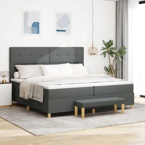 vidaXL Pat cu arcuri cu saltea și bancă Gri închis 200x200 cm Fabri