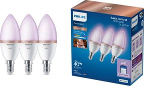 Set de 3 becuri LED RGB dimabile Philips SMART C37, soclu E14/4,9W/230V, 2200-6500K