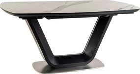 Masa dining 160 cm ARMANI, extensibila, alb cu efect de marmura/negru