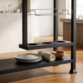 Outsunny Carucior Masa pentru Gratar cu Masa Laterala Pliabila, Blat din Otel Inoxidabil, Carucior Portabil pentru Gratar cu 2 Roti, 6 Carlige