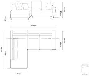 Colțar roșu extensibil, cu spațiu de depozitare cu tapițerie din catifea (cu colț pe partea stângă-în formă de ”L”) Kyoto – Cosmopolitan Design