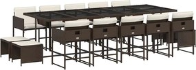vidaXL Set mobilier de grădină cu perne, 15 piese, maro, poliratan