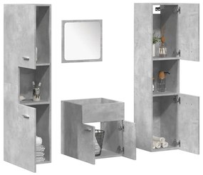 vidaXL Set mobilier de baie, 4 piese, gri beton, lemn compozit